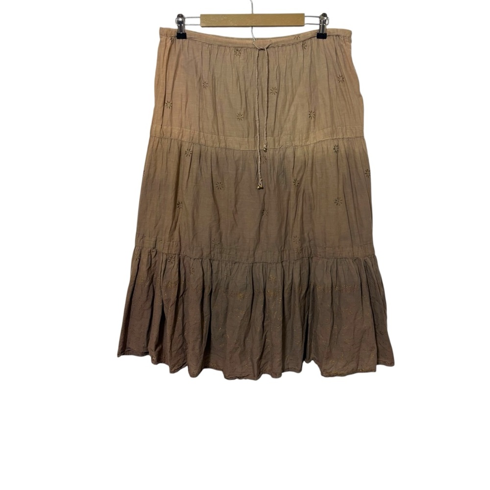 Vintage Y2K Love Potion Size Medium Tan Ombré Tiered Midi Skirt Boho Hippie